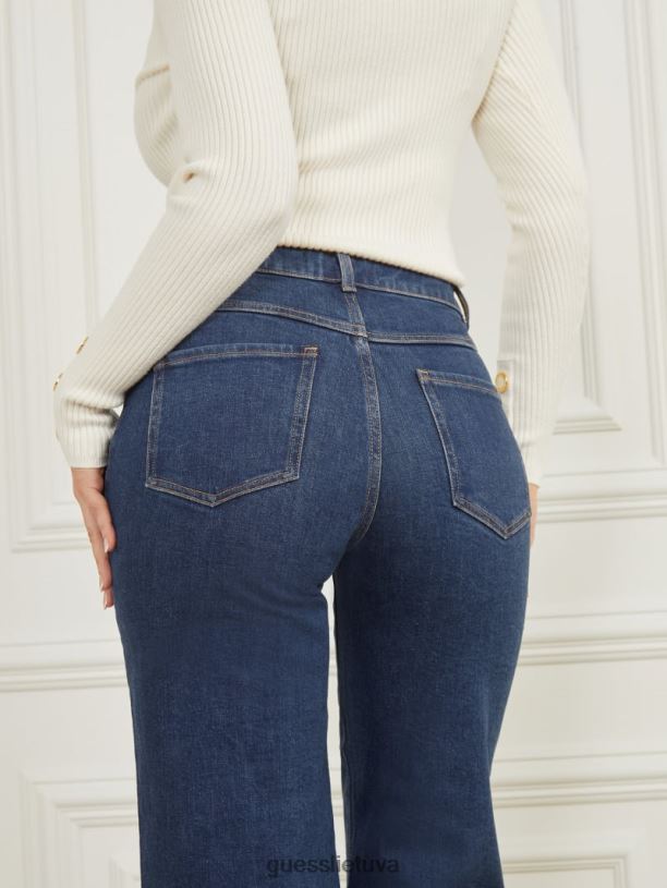 moterys GUESS 6NLN68 drabužiai tamsiai mėlynas džinsinis skalbimas lyriškos plačios džinsinės kelnės