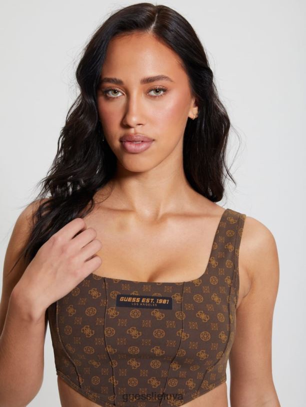 moterys GUESS 6NLN1164 drabužiai aop ruda olograma aggie aktyvi liemenėlė