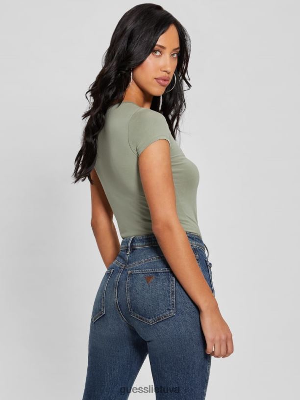 moterys GUESS 6NLN1014 drabužiai vandenyno šalavijas ekologinio krištolo trikampio marškinėliai su logotipu