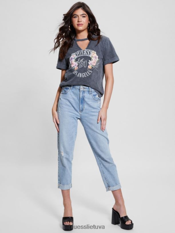 moterys GUESS 6NLN1101 drabužiai rūgščios juodos spalvos eko rožių marškinėliai