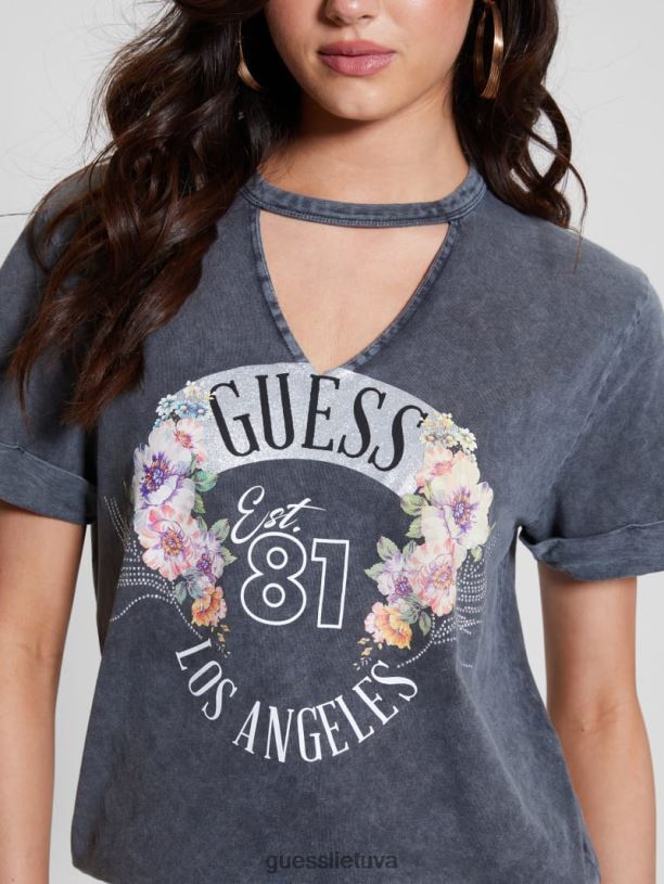 moterys GUESS 6NLN1101 drabužiai rūgščios juodos spalvos eko rožių marškinėliai