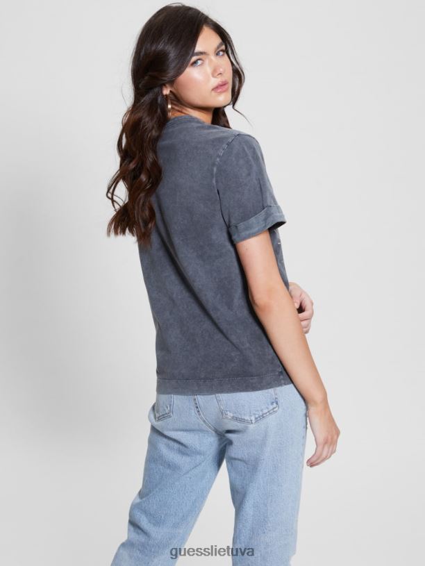 moterys GUESS 6NLN1101 drabužiai rūgščios juodos spalvos eko rožių marškinėliai