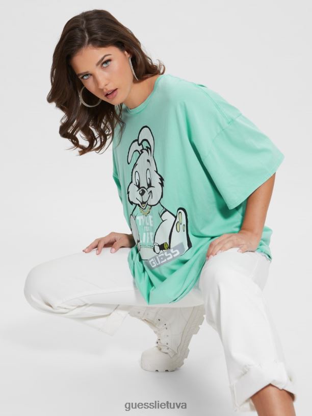 moterys GUESS 6NLN1108 drabužiai karibų vandens multi Bunny oversized grafinis marškinėliai