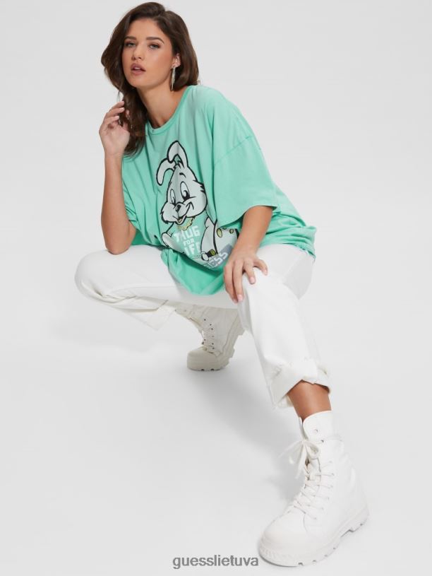 moterys GUESS 6NLN1108 drabužiai karibų vandens multi Bunny oversized grafinis marškinėliai