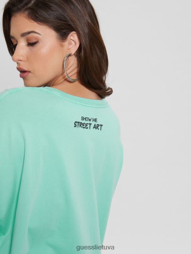 moterys GUESS 6NLN1108 drabužiai karibų vandens multi Bunny oversized grafinis marškinėliai