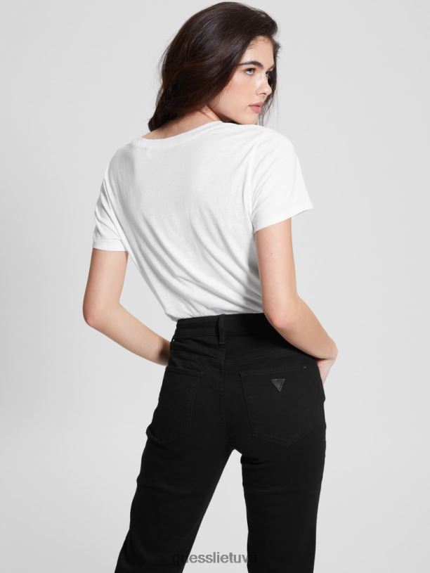 moterys GUESS 6NLN1223 drabužiai visiškai baltas eko 1981 krištolo marškinėliai su logotipu