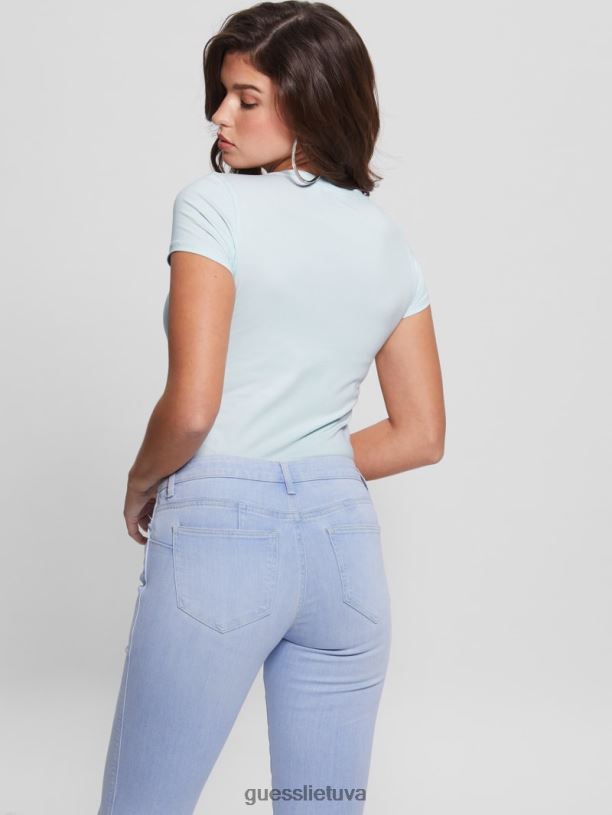 moterys GUESS 6NLN1253 drabužiai grynas oras ekologinio krištolo trikampio marškinėliai su logotipu