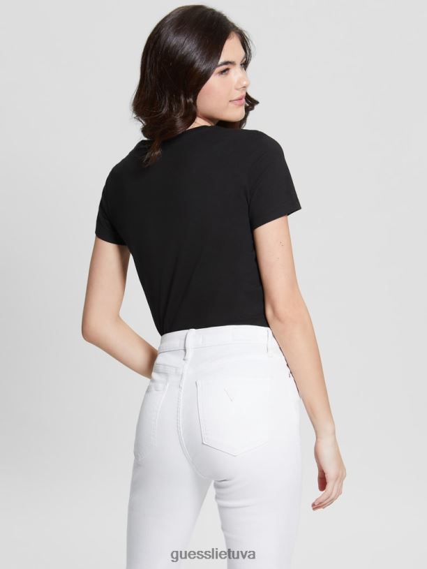 moterys GUESS 6NLN1386 drabužiai juodas marškinėliai su ekologišku logotipu