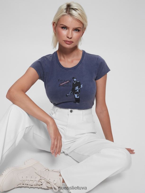 moterys GUESS 6NLN1502 drabužiai aistra mėlyna atšauktų svajonių marškinėliai