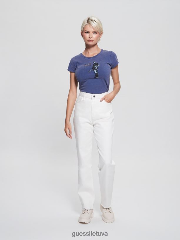 moterys GUESS 6NLN1502 drabužiai aistra mėlyna atšauktų svajonių marškinėliai