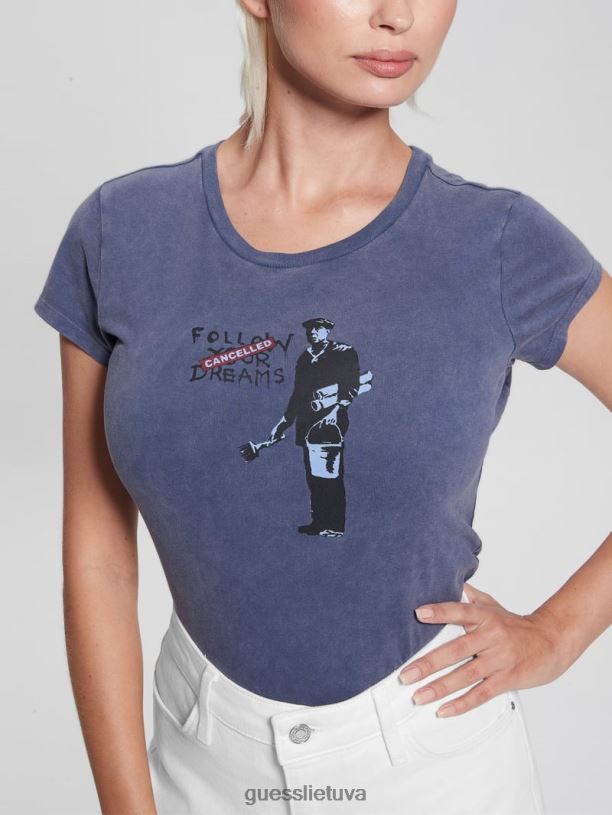 moterys GUESS 6NLN1502 drabužiai aistra mėlyna atšauktų svajonių marškinėliai