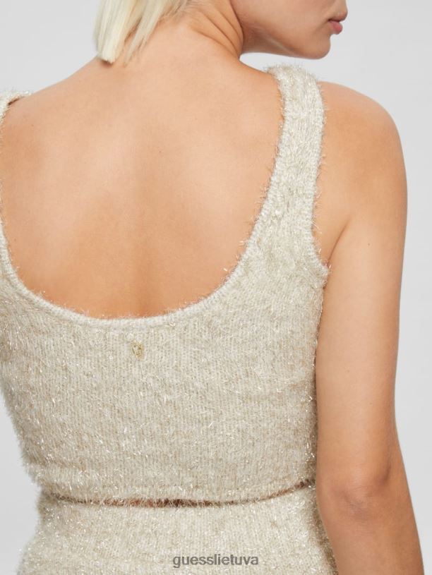 moterys GUESS 6NLN1509 drabužiai kreminė balta multi tinsley fuzzy megztinio bakas