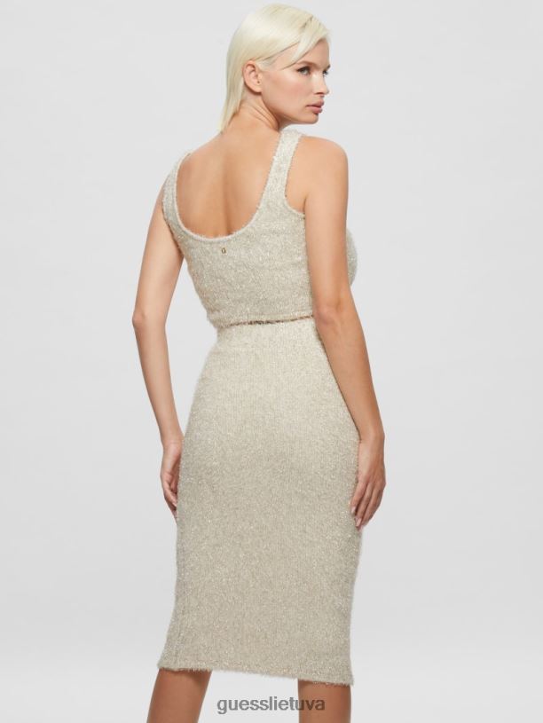 moterys GUESS 6NLN1509 drabužiai kreminė balta multi tinsley fuzzy megztinio bakas