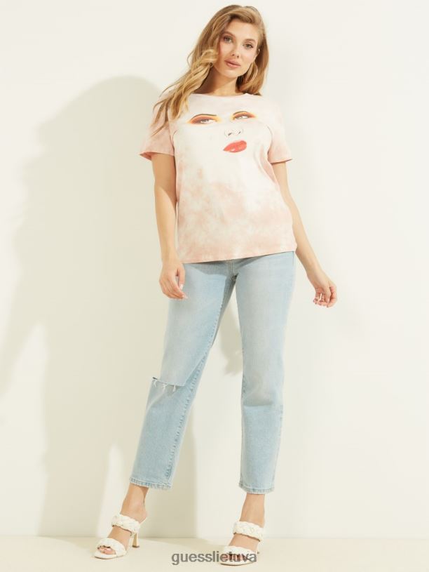 moterys GUESS 6NLN1533 drabužiai rožinės rožės multi į žvaigždes žiūrintis lengvas marškinėliai