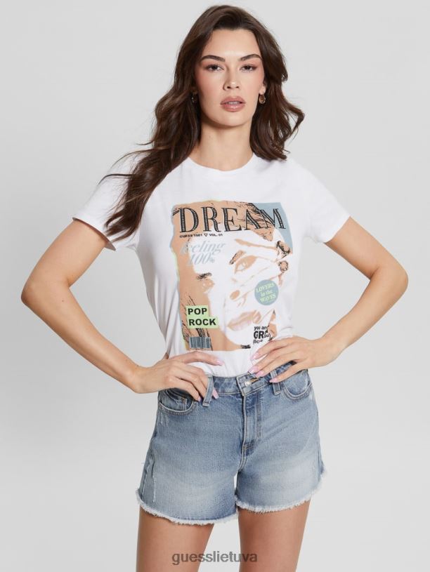moterys GUESS 6NLN1671 drabužiai visiškai baltas Eco pop Dream lengvas grafinis marškinėliai