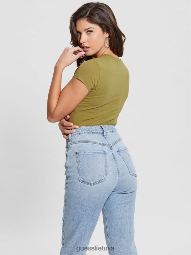 moterys GUESS 6NLN1677 drabužiai upės žiotys žalia ekologinis hibiscus marškinėliai su logotipu