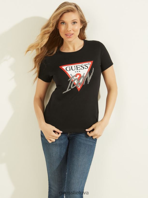 moterys GUESS 6NLN1723 drabužiai juodas piktogramos marškinėliai