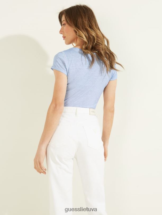 moterys GUESS 6NLN967 drabužiai pastogė mėlyna multi scenarijaus logotipo marškinėliai