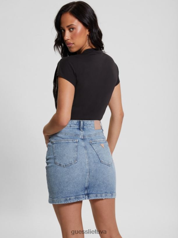 moterys GUESS 6NLN995 drabužiai rūgščios juodos spalvos marškinėliai su leopardo kutais