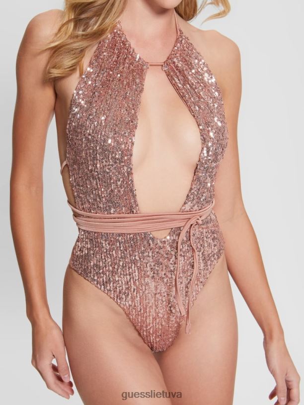 moterys GUESS 6NLN2572 drabužiai plytų blizgučiais vientisas maudymosi kostiumėlis