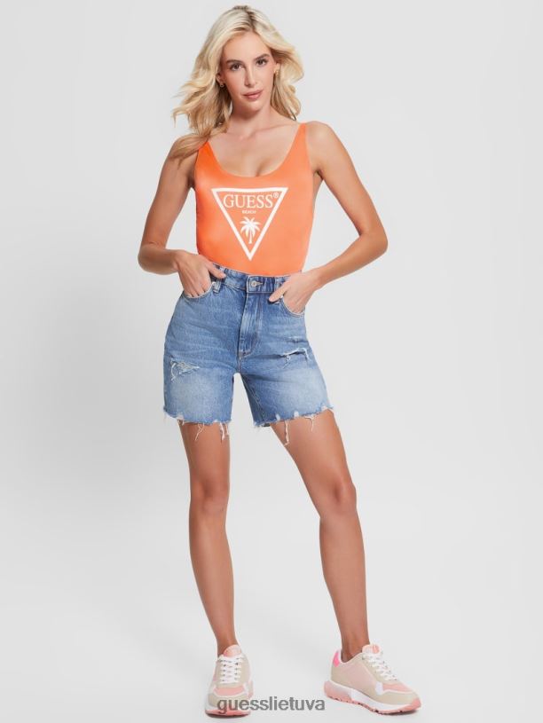 moterys GUESS 6NLN2576 drabužiai sodri oranžinė eko logotipo bodis