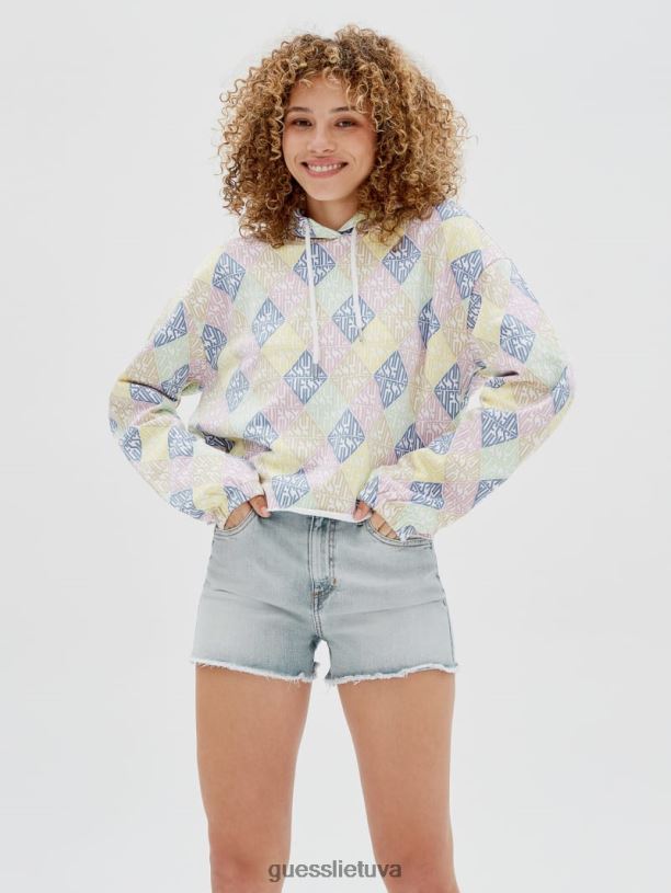 moterys GUESS 6NLN1299 drabužiai grynai baltas multi originalus gobtuvas su logotipu