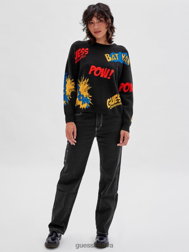 moterys GUESS 6NLN1345 drabužiai juodas originalus x betmeno žakardo megztinis