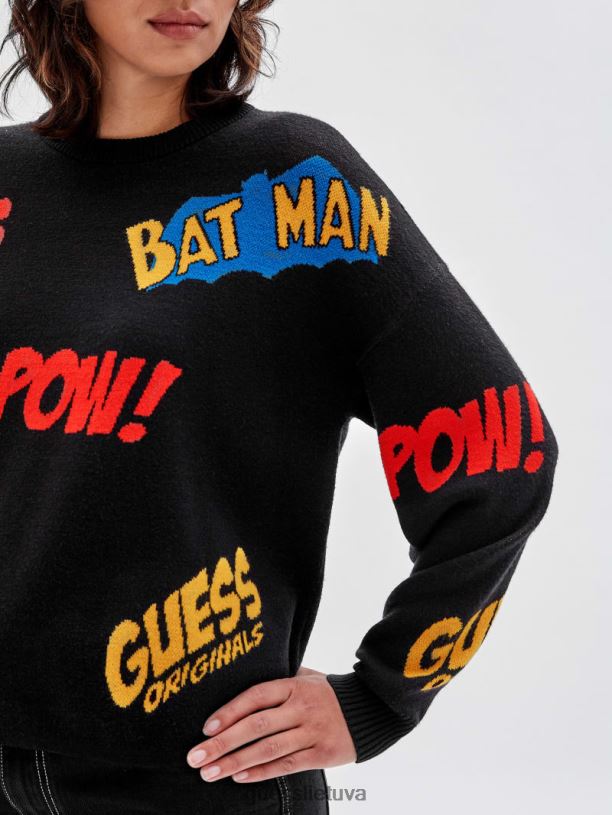 moterys GUESS 6NLN1345 drabužiai juodas originalus x betmeno žakardo megztinis