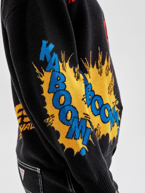 moterys GUESS 6NLN1345 drabužiai juodas originalus x betmeno žakardo megztinis