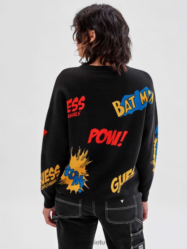 moterys GUESS 6NLN1345 drabužiai juodas originalus x betmeno žakardo megztinis