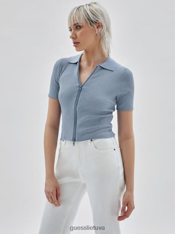 moterys GUESS 6NLN1365 drabužiai dangaus prieblanda originalus eko megztinis su uztrauktuku