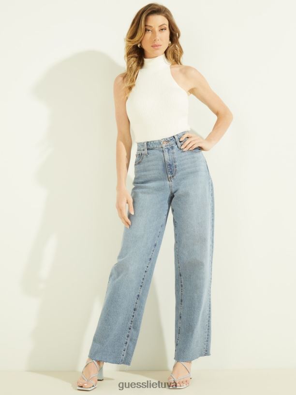 moterys GUESS 6NLN1394 drabužiai grietinėlės baltumo Viviana megztinio viršus