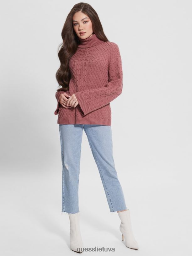 moterys GUESS 6NLN1423 drabužiai senovinis violetinis Wendi kabelis džemperis su kaklu