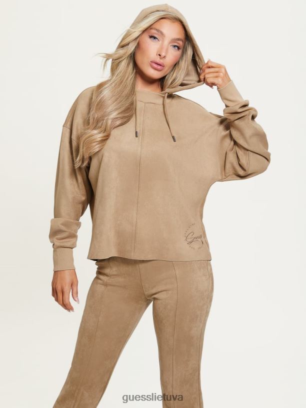 moterys GUESS 6NLN1864 drabužiai rutulinis smėlio spalvos eko zorina zomšinis gobtuvas