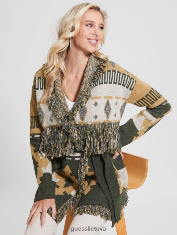 moterys GUESS 6NLN1954 drabužiai liaudies lurekso žakardas Giulia ilgosiomis ūdomis megztinis paltas