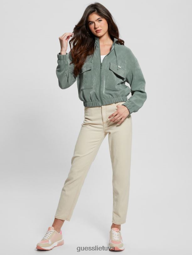 moterys GUESS 6NLN2462 drabužiai veridijos žalsvai mėlyna euphemia cargo megztinis su užtrauktuku