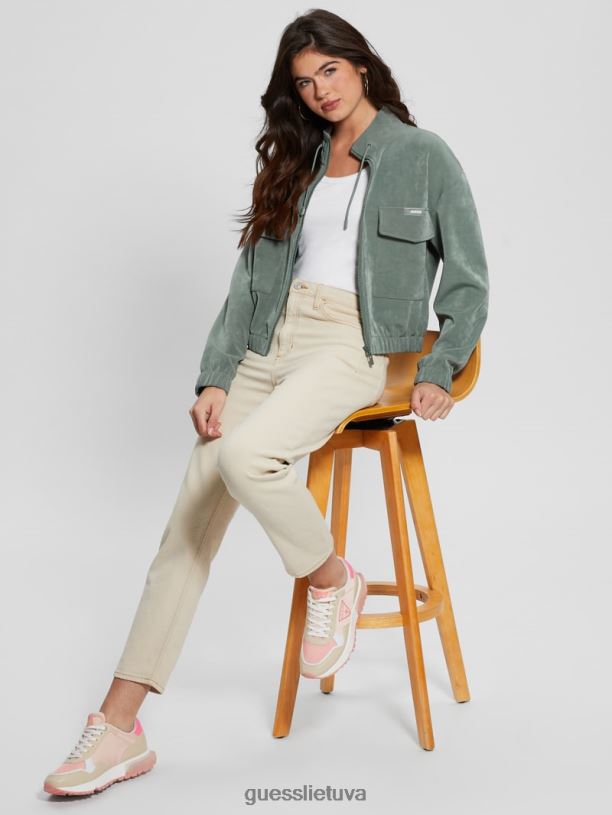 moterys GUESS 6NLN2462 drabužiai veridijos žalsvai mėlyna euphemia cargo megztinis su užtrauktuku