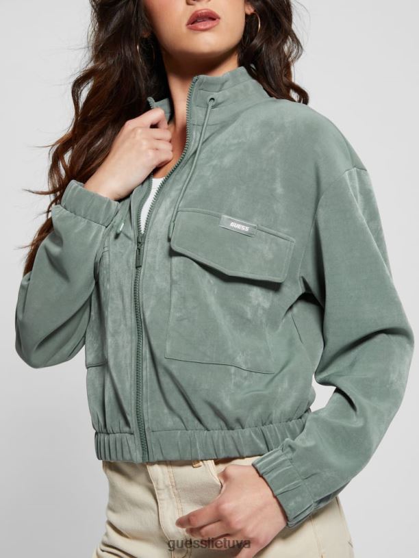 moterys GUESS 6NLN2462 drabužiai veridijos žalsvai mėlyna euphemia cargo megztinis su užtrauktuku