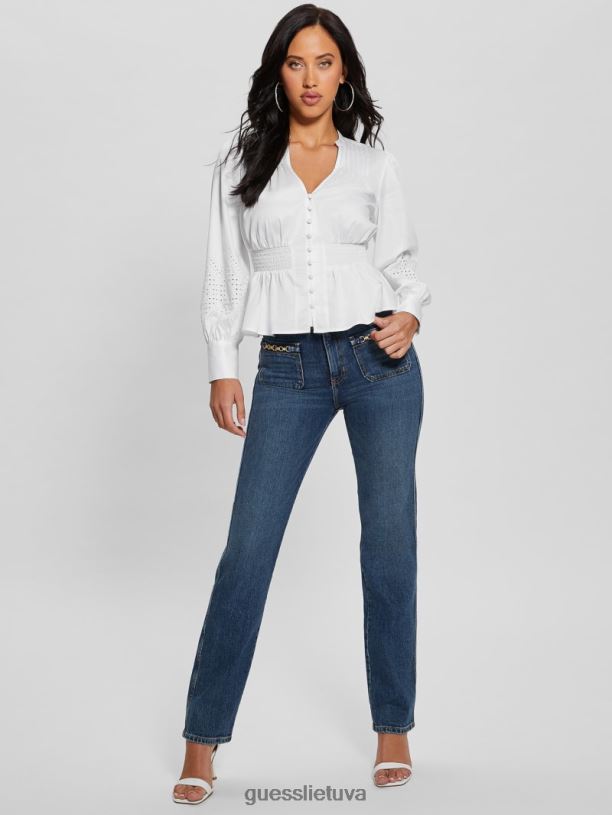 moterys GUESS 6NLN1042 drabužiai visiškai baltas avery akute išsiuvinėtas viršus