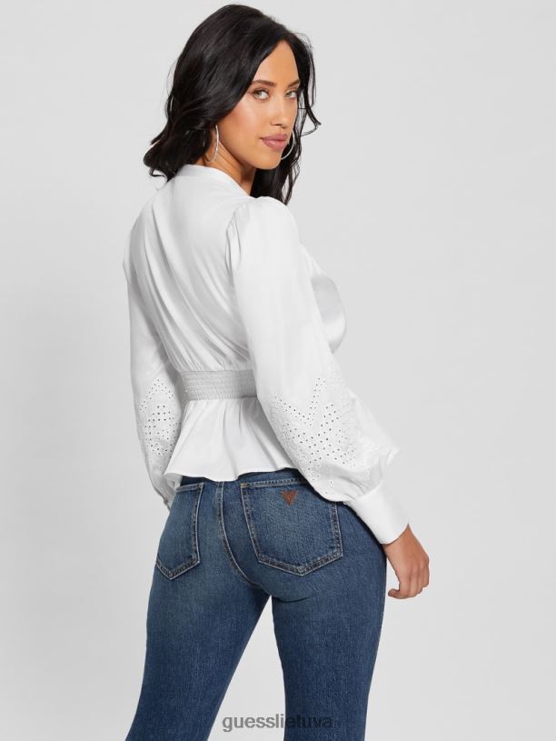 moterys GUESS 6NLN1042 drabužiai visiškai baltas avery akute išsiuvinėtas viršus
