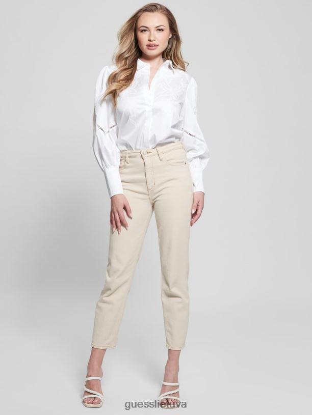 moterys GUESS 6NLN1055 drabužiai visiškai baltas lori siuvinėta austa palaidinė
