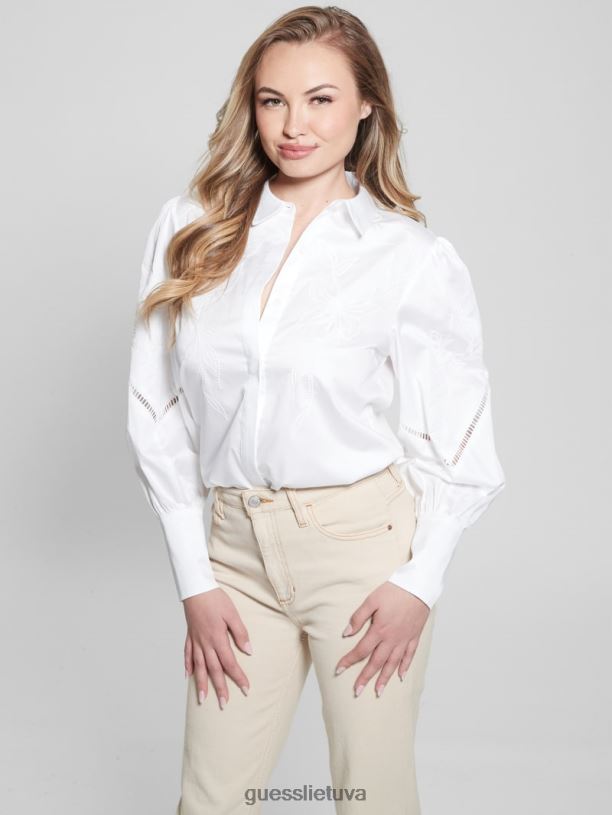 moterys GUESS 6NLN1055 drabužiai visiškai baltas lori siuvinėta austa palaidinė