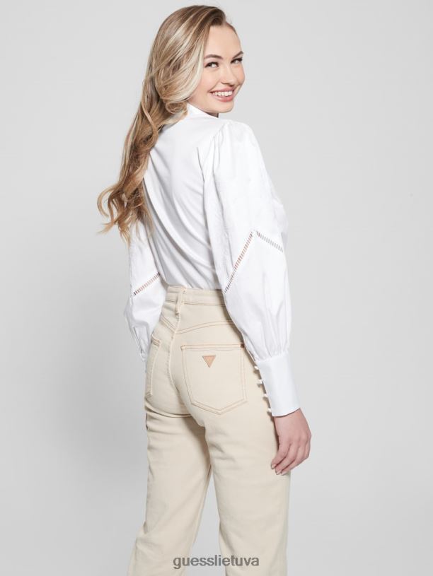 moterys GUESS 6NLN1055 drabužiai visiškai baltas lori siuvinėta austa palaidinė