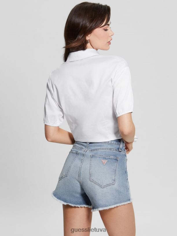 moterys GUESS 6NLN1178 drabužiai visiškai baltas birželį sulenkta palaidinė trumpomis rankovėmis
