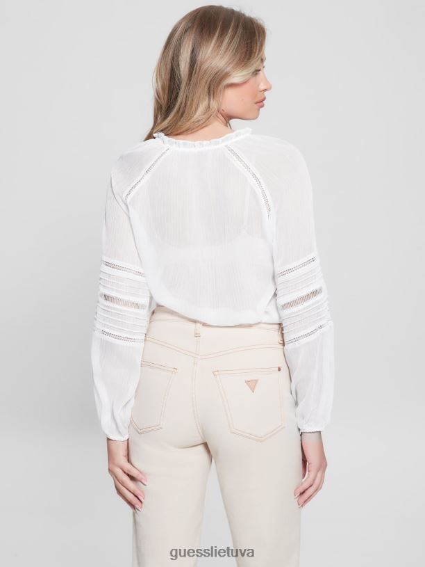 moterys GUESS 6NLN1240 drabužiai visiškai baltas eko gilda permatoma palaidinė ilgomis rankovėmis