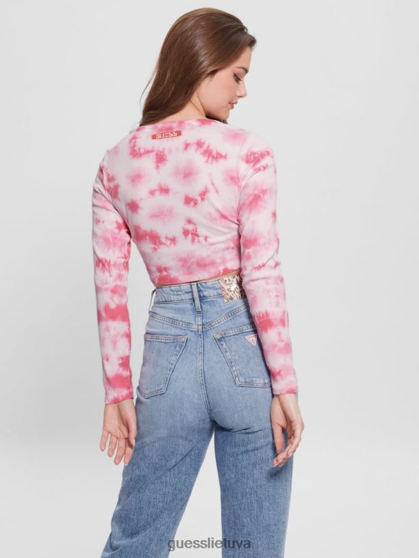 moterys GUESS 6NLN1278 drabužiai ryto rožinė multi Bunny grafinis kaklaraištis dažomas viršus