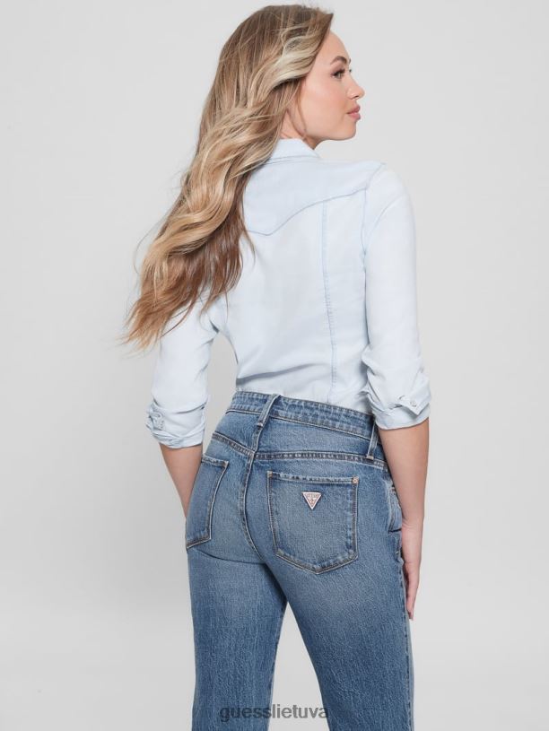 moterys GUESS 6NLN132 drabužiai daydream mėlynas prausiklis ekologiniai riley džinsiniai marškiniai