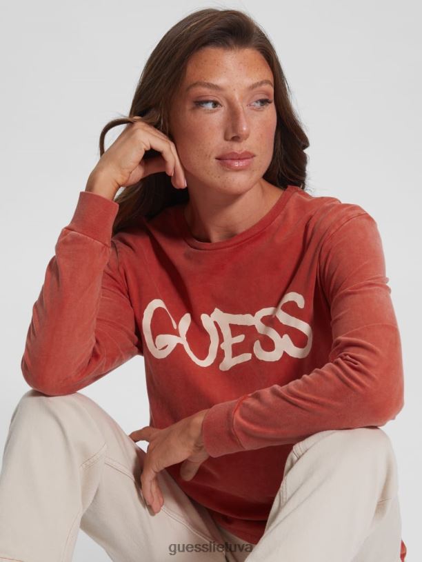 moterys GUESS 6NLN1400 drabužiai liepsnojanti raudona marškinėliai su balionu