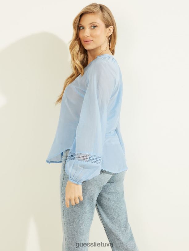 moterys GUESS 6NLN1559 drabužiai pastogė mėlyna multi Ryan Voile viršus