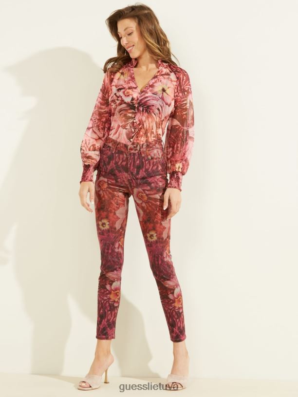 moterys GUESS 6NLN1639 drabužiai batikos atogrąžų raštas rožinis ekologinis charley viršus